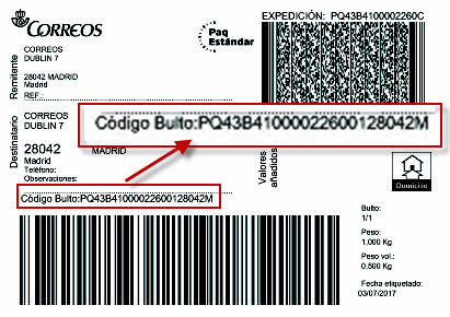 Código de envío en una etiqueta
